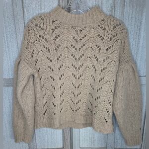 Kate Spade Womens Pointelle Knit Sweater Beige Size S Alpaca Wool Blend